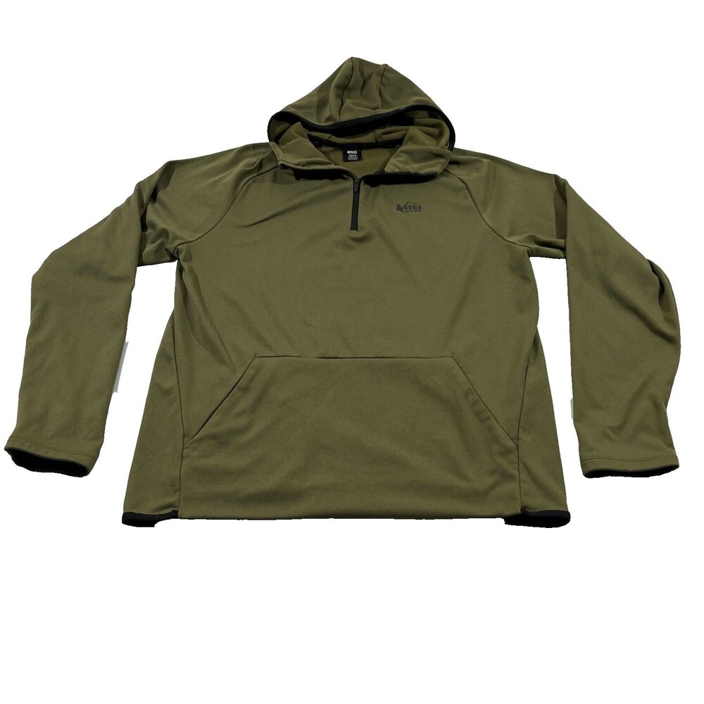REI Co-op Hyperaxis Fleece Jacket 2.0 Mens Green Pullover 1/4 Zip Hooded Sz M